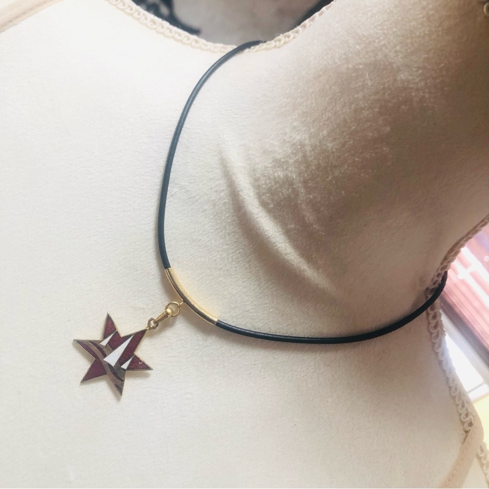 Vintage sailing ships cloisonné pendant on leather cord necklace